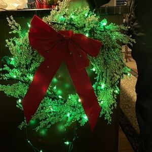 Christmas Door Wreath With Light String Attached Handmade Never Used